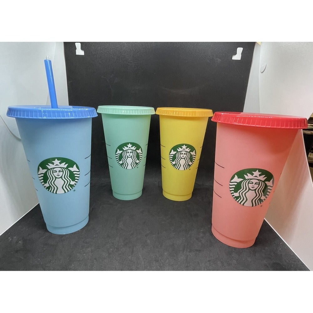 Set Of 4 Starbucks Color Changing Cups W/ Lids 2020 24 oz Cold